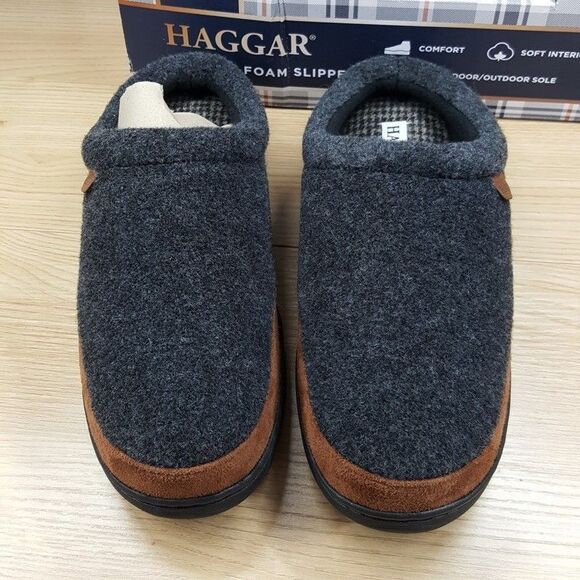 HAGGER Slippers Mens Size 8 - 9 Gray Microsuede Trim Cozy Lined Open Back - Picture 2 of 6
